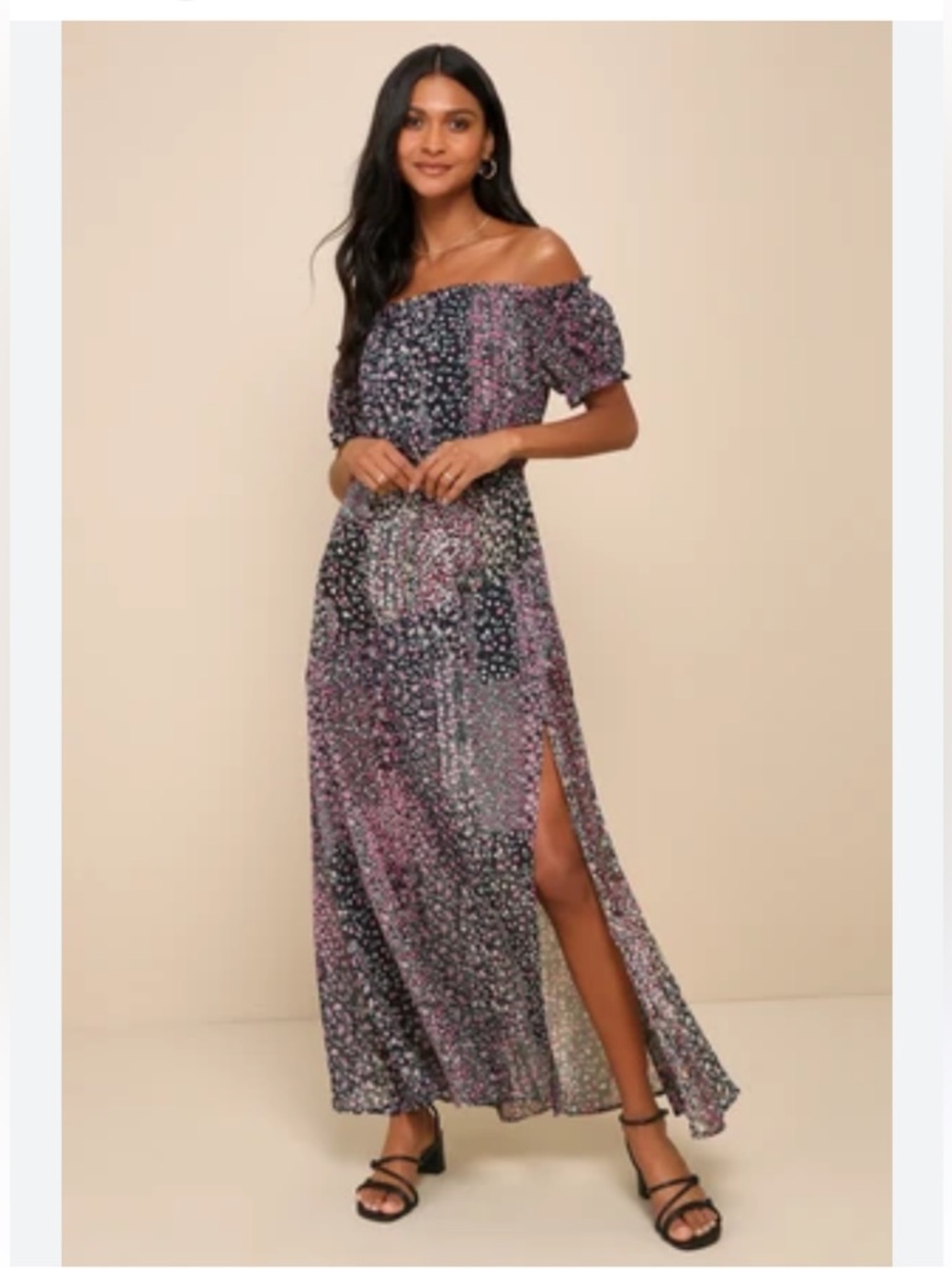 Lulu's Black Floral Maxi Dress with Pink and Blue Print